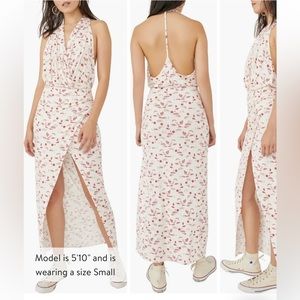 Free People Daria Floral Print Halter Maxi Dress in Ivory Combo size Large. NWT